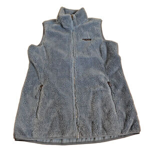 Columbia Women Large Vest Blue Full Zip Fluffy Fleece Lined‎ Pockets Heavyweight